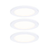 Three white round LED recessed lights made of plastic for energy-efficient room lighting