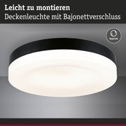 Schwarze Deckenleuchte mit Bajonettverschluss und weißem Diffusor, einfach zu montieren