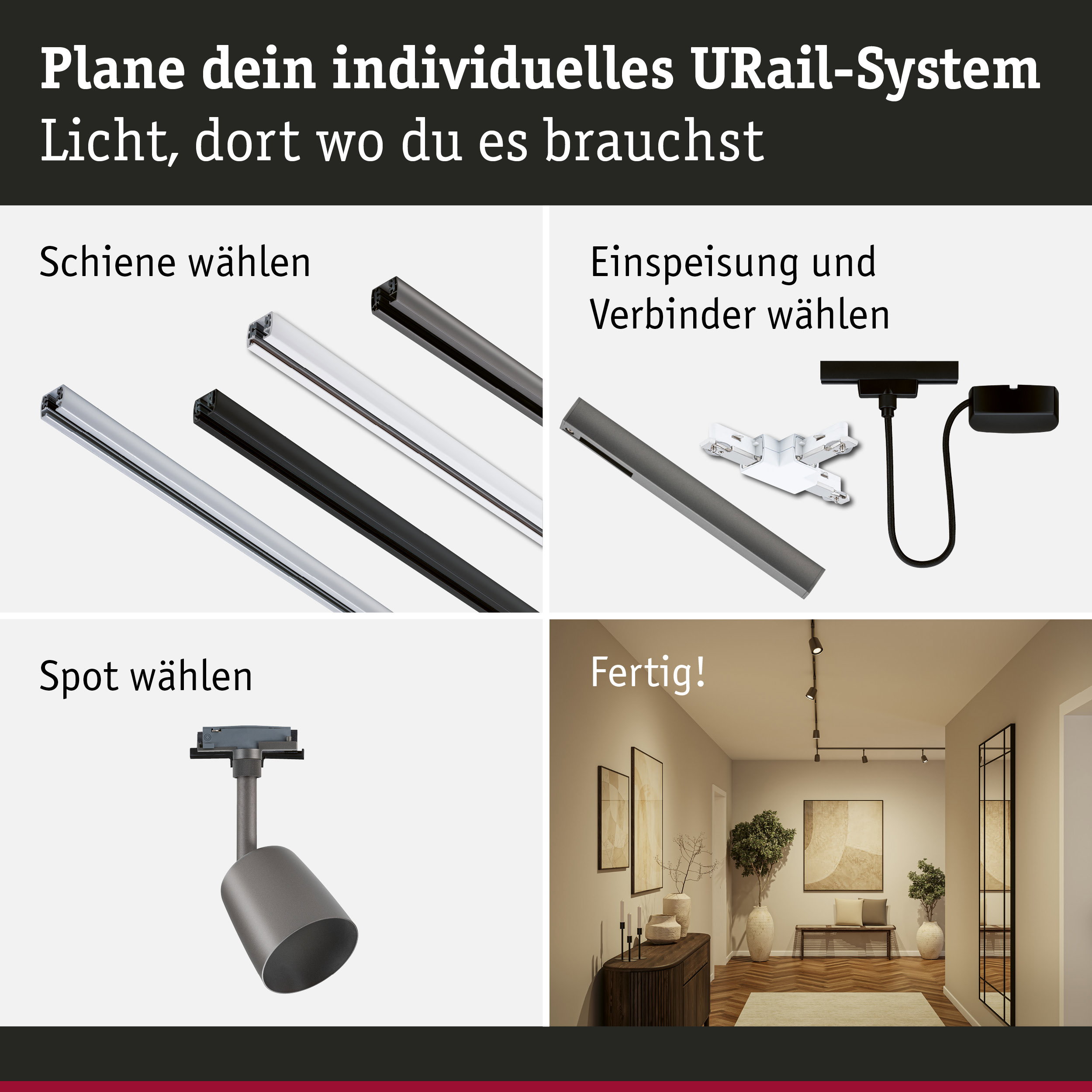 URail Schienenspot Cover Einzelspot GU10 max. 10W dimmbar 230V Titanium