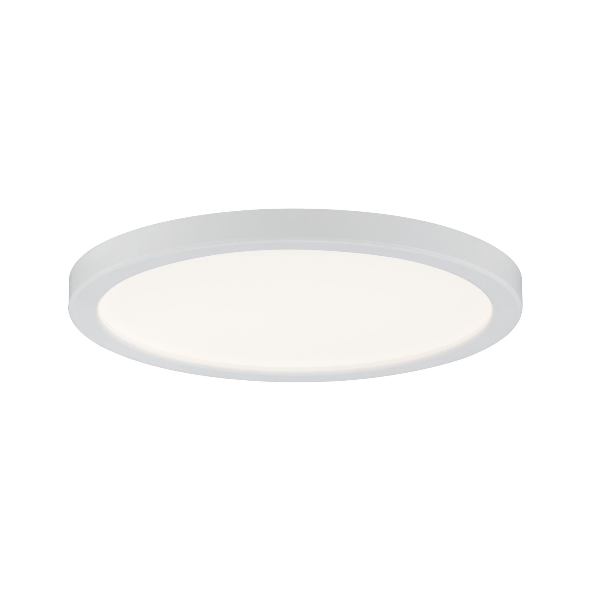Round white LED ceiling light made of plastic with even illumination for living spaces