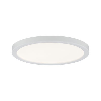 Round white LED ceiling light made of plastic with even illumination for living spaces