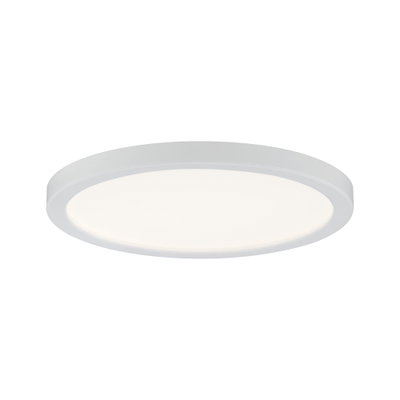 Round white LED ceiling light made of plastic with even illumination for living spaces