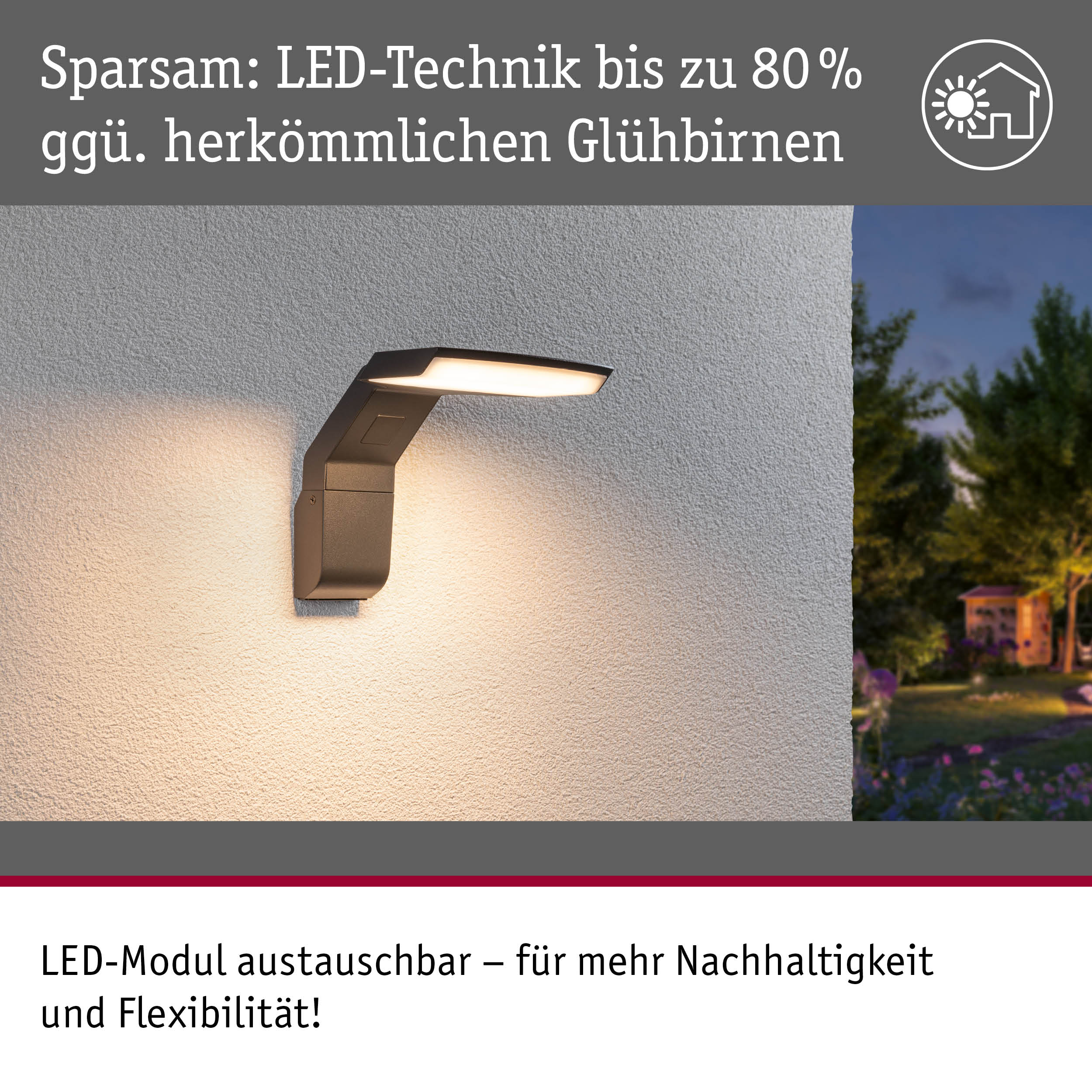 Moderne schwarze LED-Außenwandleuchte mit energiesparender Technik und austauschbarem Modul