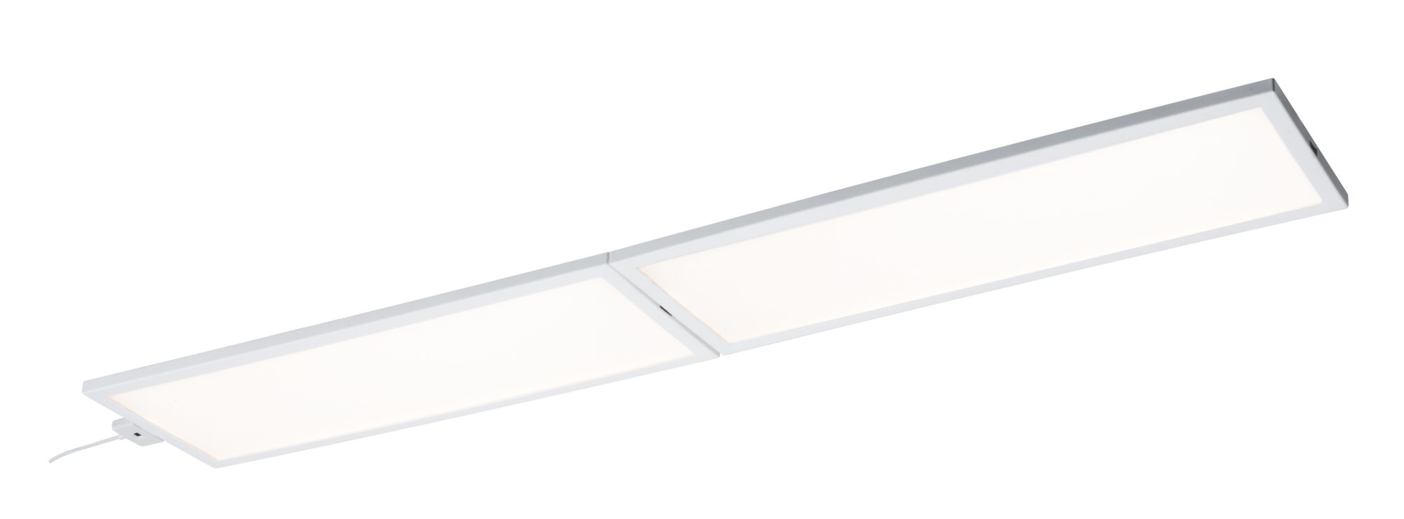 Modern white LED panel with two rectangular light surfaces for energy-efficient room lighting