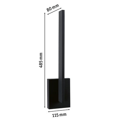 Schwarze LED-Wandleuchte aus Metall mit schlankem Design und Maßen 485x115x80 mm für moderne Beleuchtung