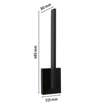 Schwarze LED-Wandleuchte aus Metall mit schlankem Design und Maßen 485x115x80 mm für moderne Beleuchtung