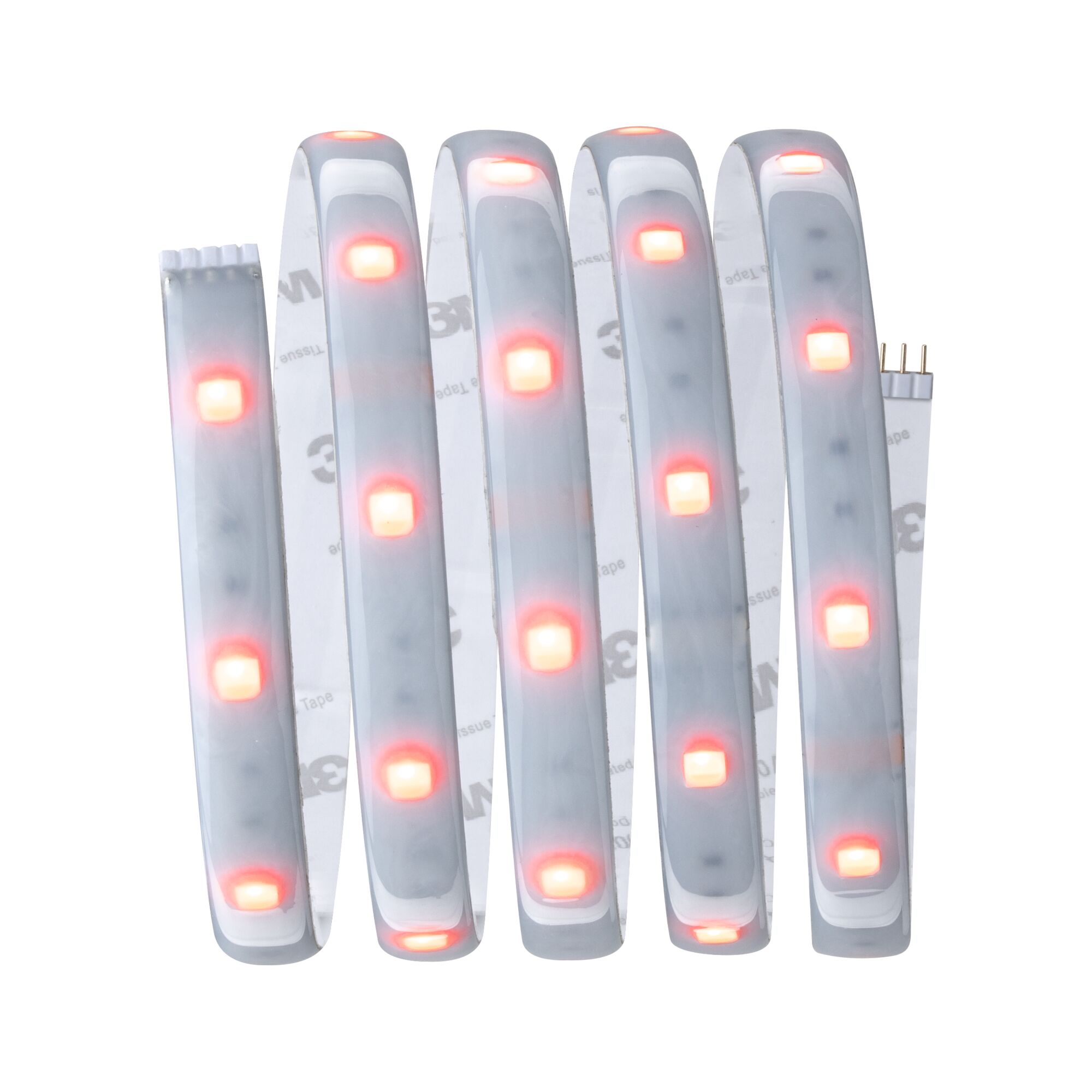 Flexibler LED-Lichtstreifen mit roten Leuchtdioden und selbstklebender Rückseite für vielseitige Beleuchtung.