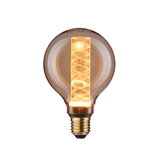 Round LED bulb with amber glass and decorative spiral pattern for ambient lighting and energy saving
