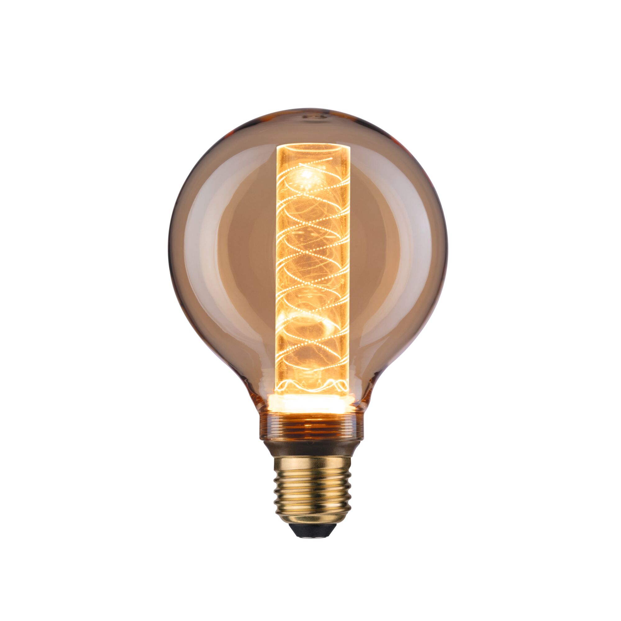Inner Glow Edition LED Globe Innenkolben Spiralmuster E27 230V 230lm 4W 1800K Gold Runde LED-Glühbirne mit bernsteinfarbenem Glas und dekorativem Spiralmuster für stimmungsvolle Beleuchtung