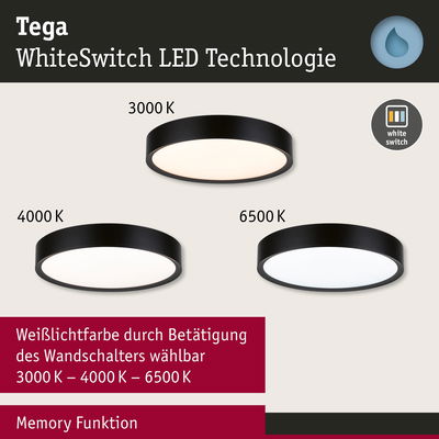 Schwarze LED-Deckenleuchte mit WhiteSwitch-Technologie und wählbarer Lichtfarbe 3000K, 4000K, 6500K