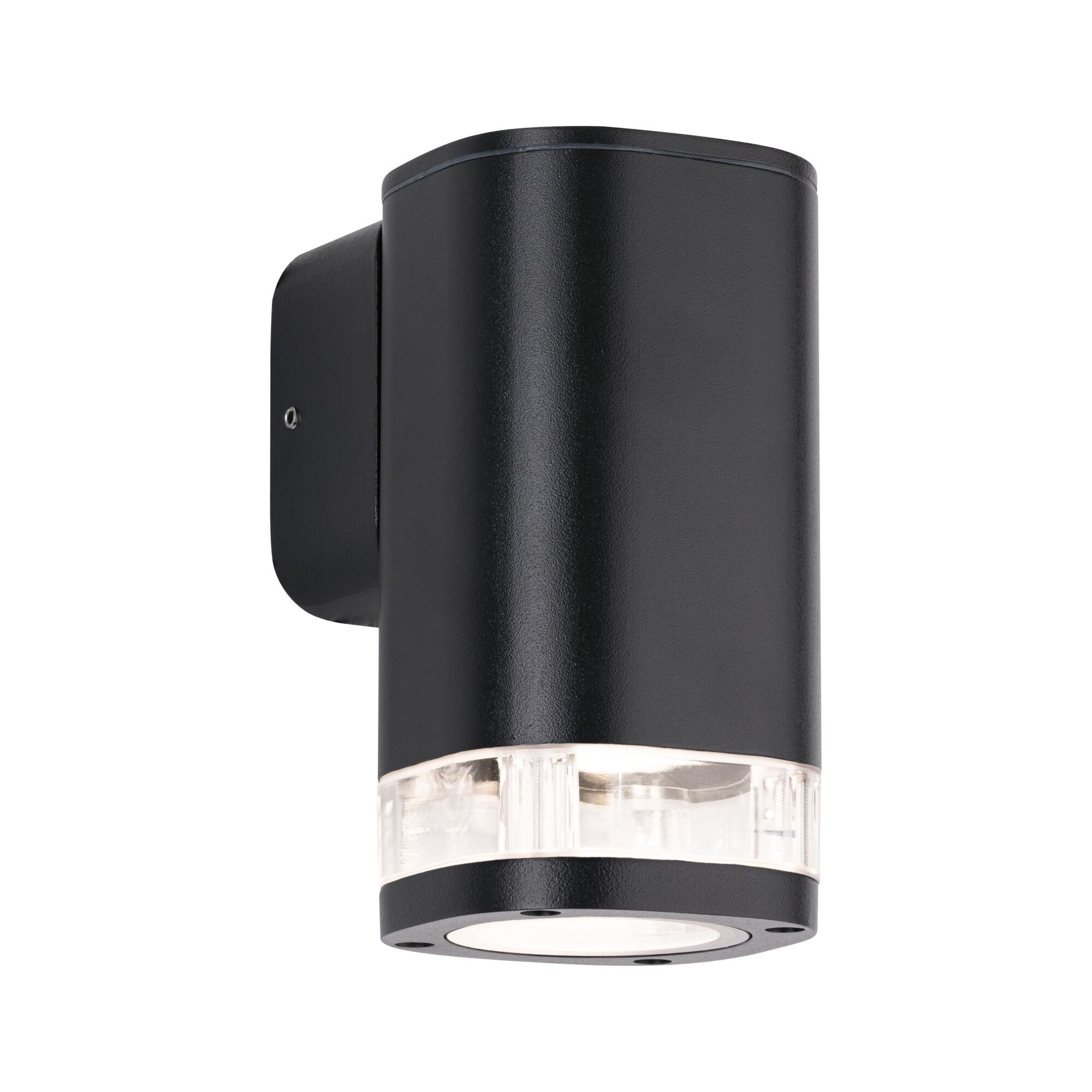 Black aluminum wall light with clear diffuser for modern outdoor lighting solutions
