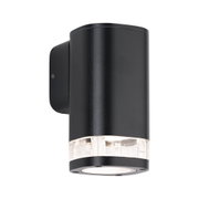 Black aluminum wall light with clear diffuser for modern outdoor lighting solutions