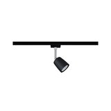 Black metal LED spotlight on track system for adjustable room lighting