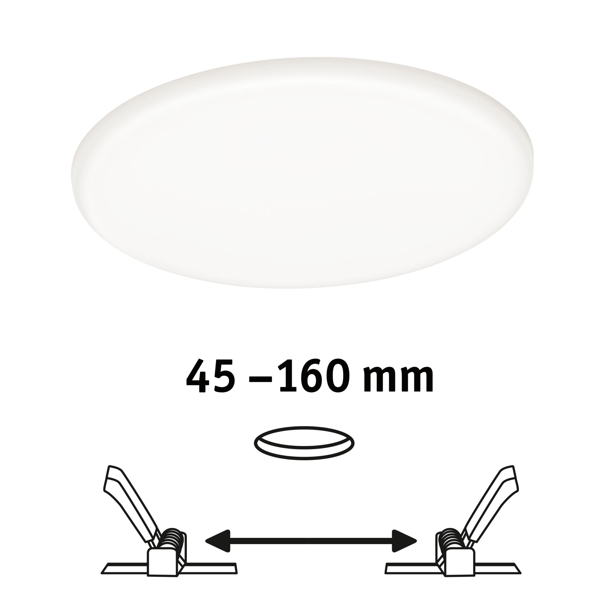 Round white LED ceiling light with adjustable installation size from 45 to 160 mm for modern lighting
