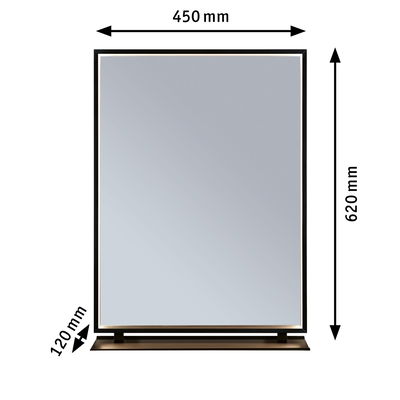 Rectangular mirror with black metal frame and shelf, dimensions 450x620x120 mm, home decor mirror