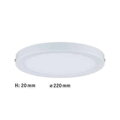Platte witte LED-plafondlamp van kunststof met 220 mm diameter en 20 mm hoogte