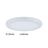 Flat white LED ceiling light made of plastic with 220 mm diameter and 20 mm height