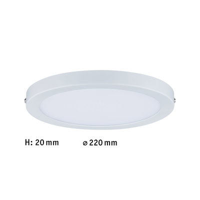 Flache weiße LED-Deckenleuchte aus Kunststoff mit 220 mm Durchmesser und 20 mm Höhe