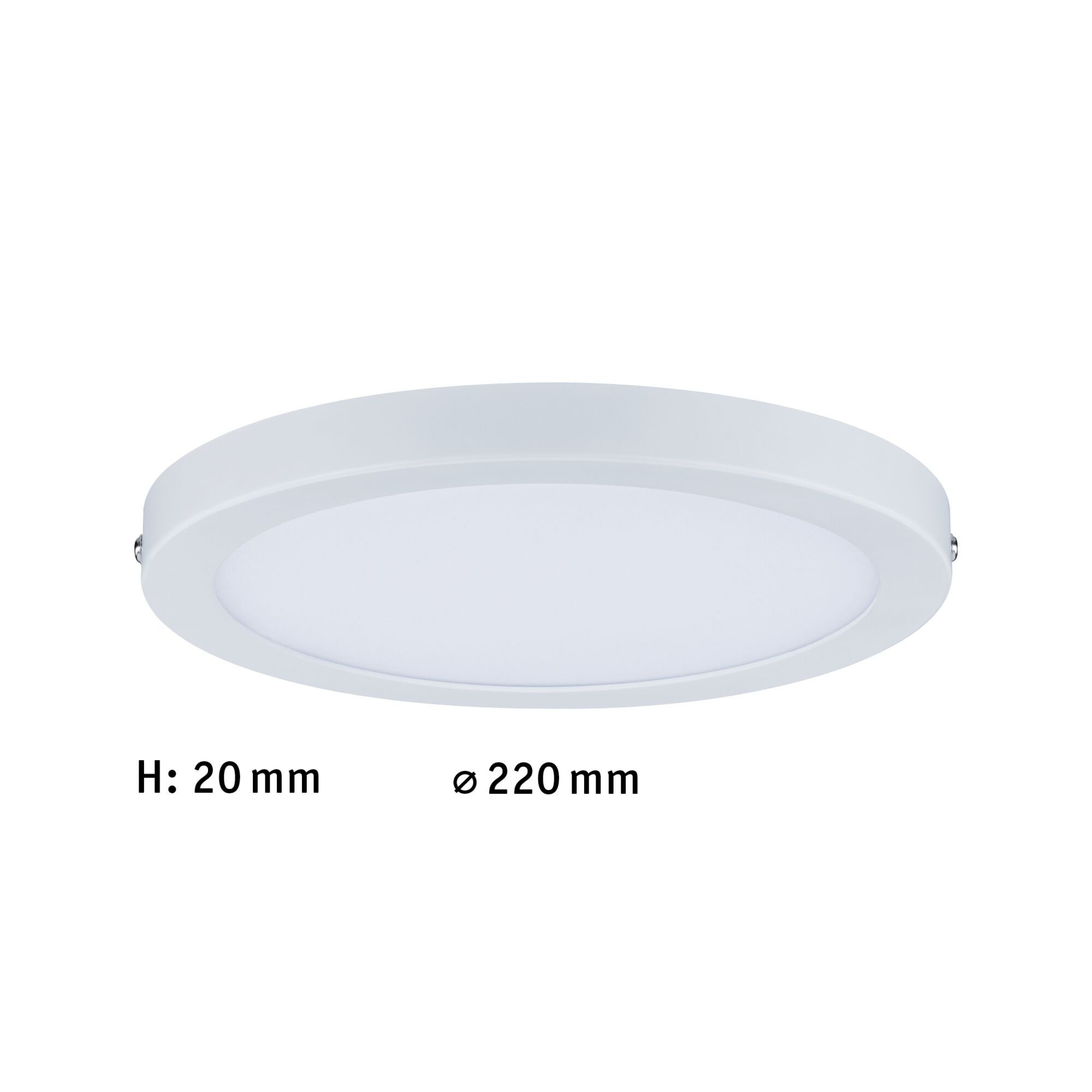 Flache weiße LED-Deckenleuchte aus Kunststoff mit 220 mm Durchmesser und 20 mm Höhe