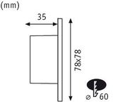 Technische Zeichnung mit Maßen 78x78 mm und 35 mm Tiefe für runde Leuchte mit 60 mm Durchmesser.