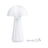 White plastic mushroom-shaped table lamp with USB charging cable for modern LED lighting