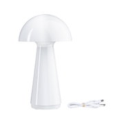 Weiße Tischlampe aus Kunststoff mit Pilzform und USB-Ladekabel für moderne LED-Beleuchtung
