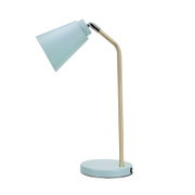 Moderne Schreibtischlampe mit hellblauem Metallschirm und goldfarbenem Ständer für Bürobeleuchtung