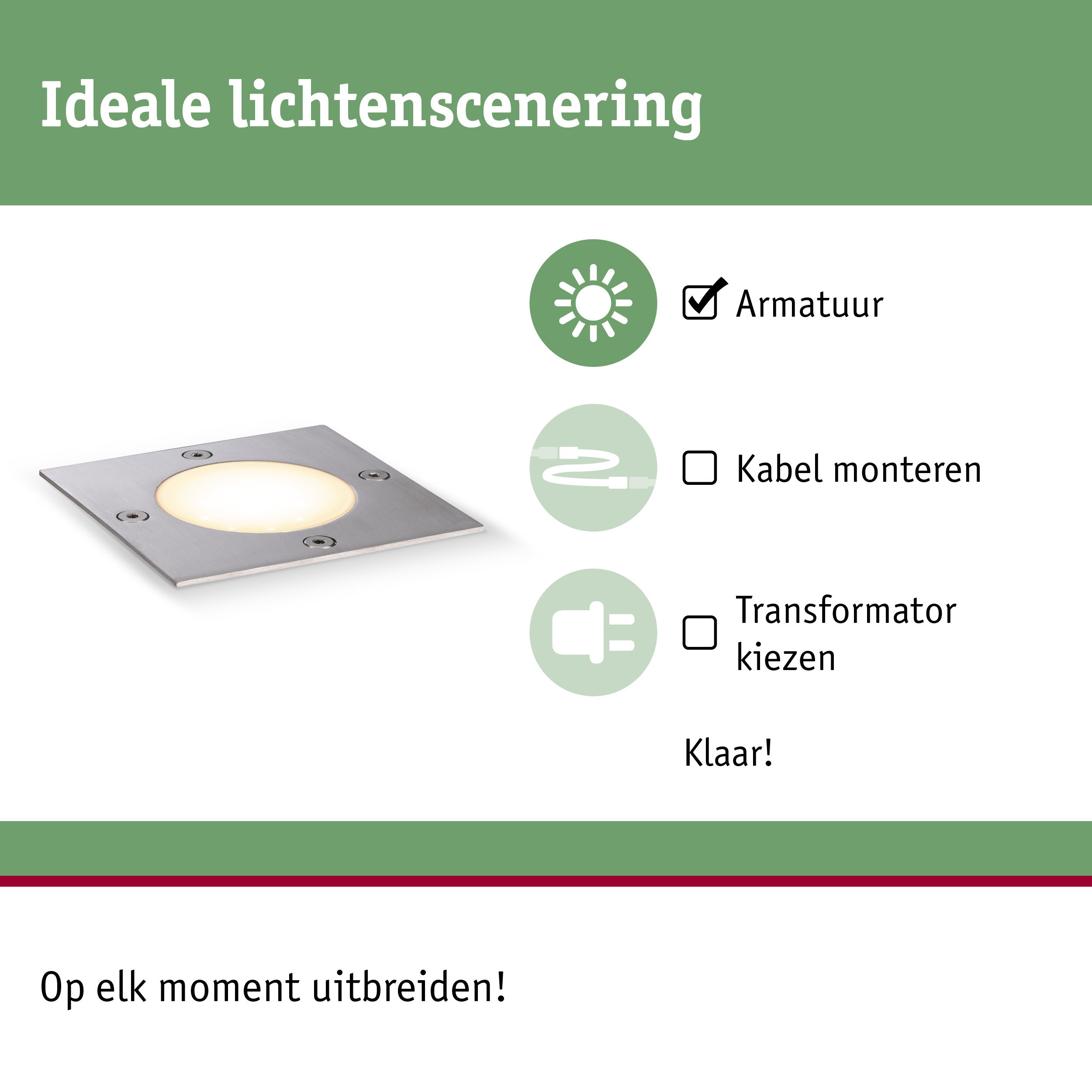 Vierkante inbouwspot van roestvrij staal met warm wit licht voor flexibele lichtscènes
