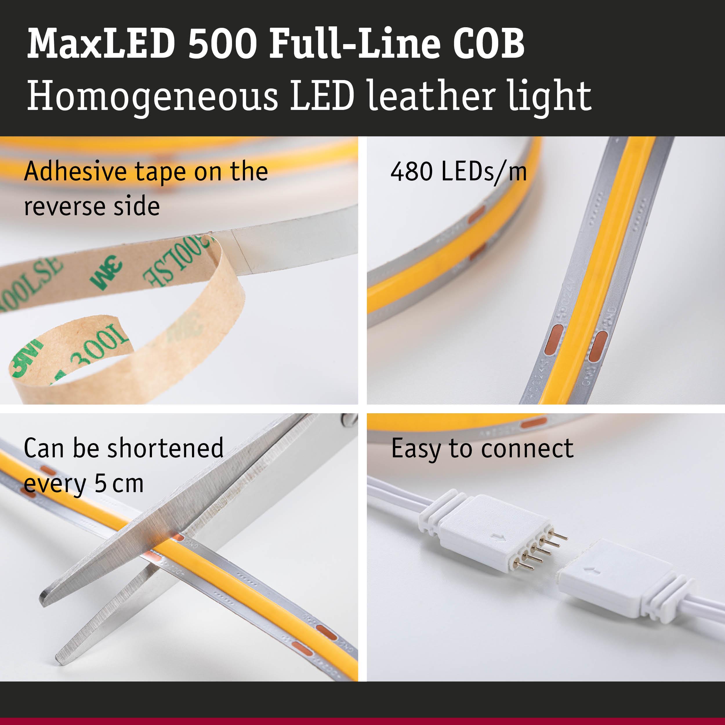 MaxLED 500 leather-look LED strip with 480 LEDs/m, adhesive tape, cuttable every 5 cm, easy connector