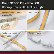 MaxLED 500 COB LED strip with adhesive tape, yellow, 480 LEDs/m, cuttable and easy to connect