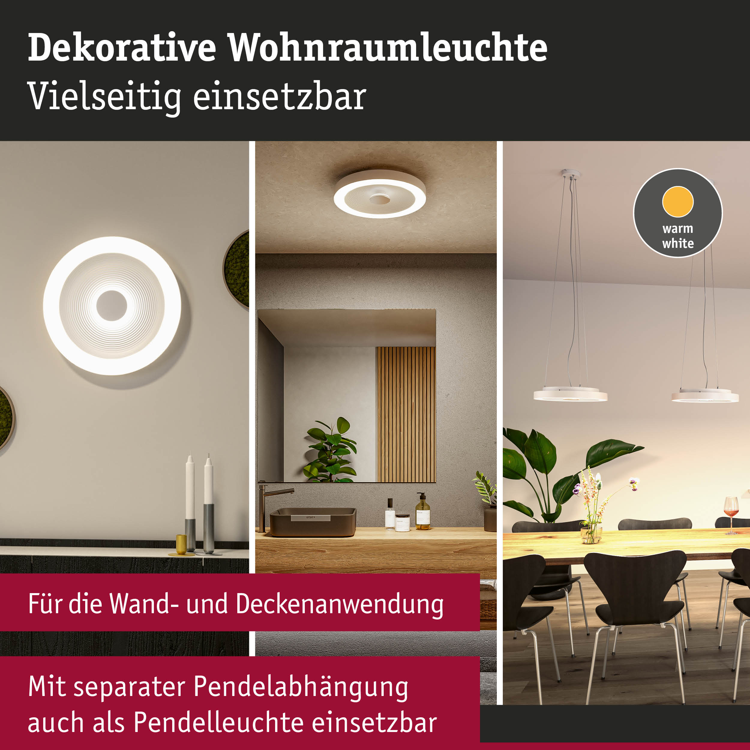 Weiße dekorative Wohnraumleuchte aus Kunststoff mit warmweißem Licht, vielseitig für Wand- und Deckenmontage