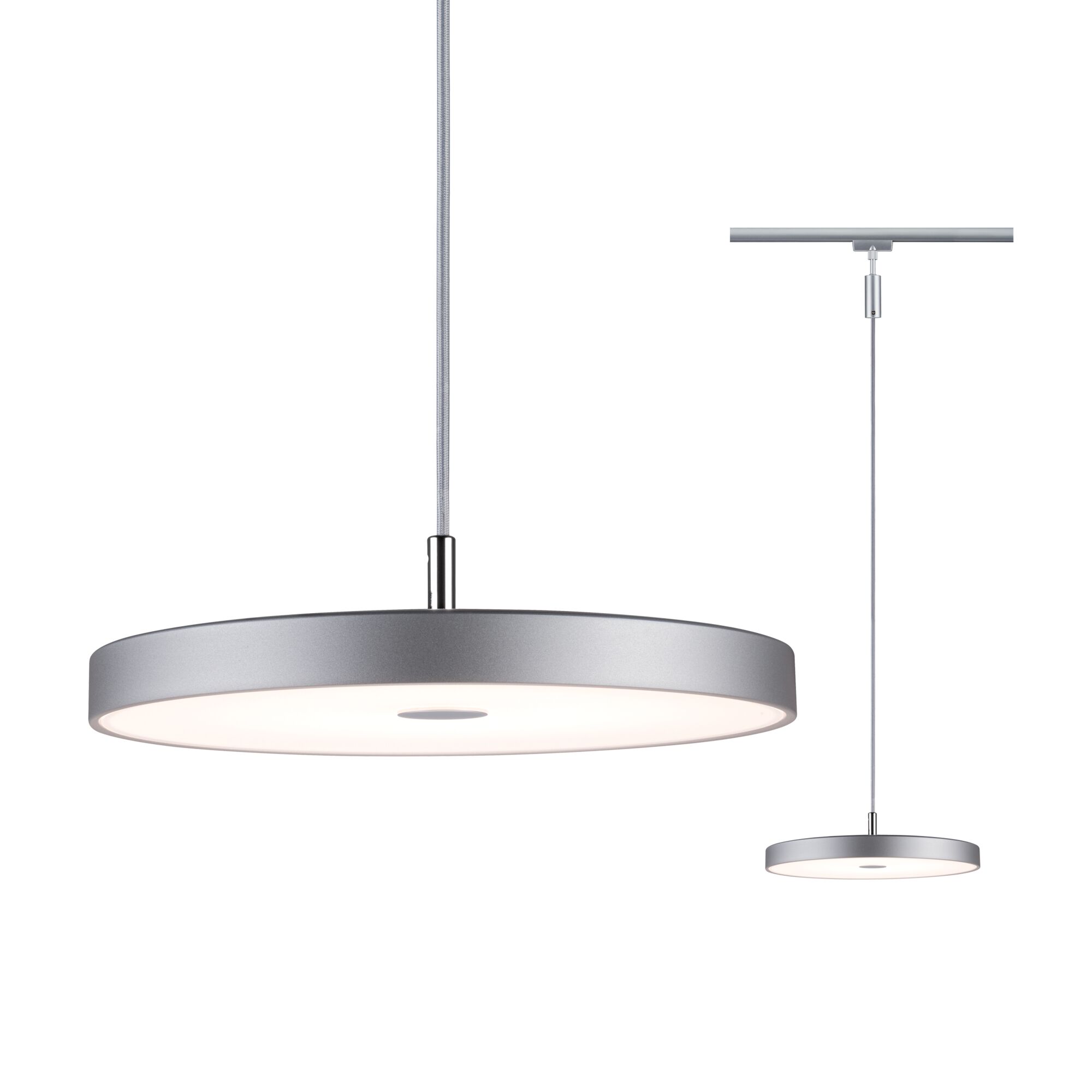 URail Pendel 3-Step-Dim Hildor 850lm 15W 3000K dimmbar 230V Chrom matt Runde LED-Pendelleuchte aus silbernem Metall mit weißem Diffusor für moderne Innenbeleuchtung