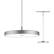 Round silver metal LED pendant light with white diffuser for modern indoor lighting