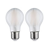 Two frosted LED light bulbs with E27 base in clear glass for energy-efficient lighting