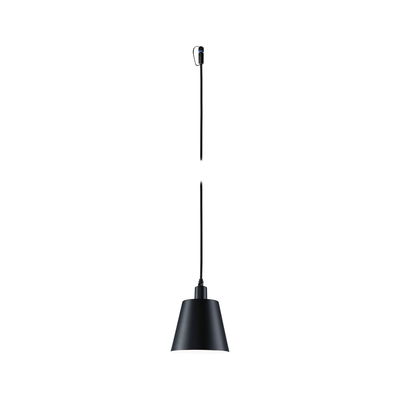 Black metal pendant lamp with conical shade and long cable for modern interior lighting