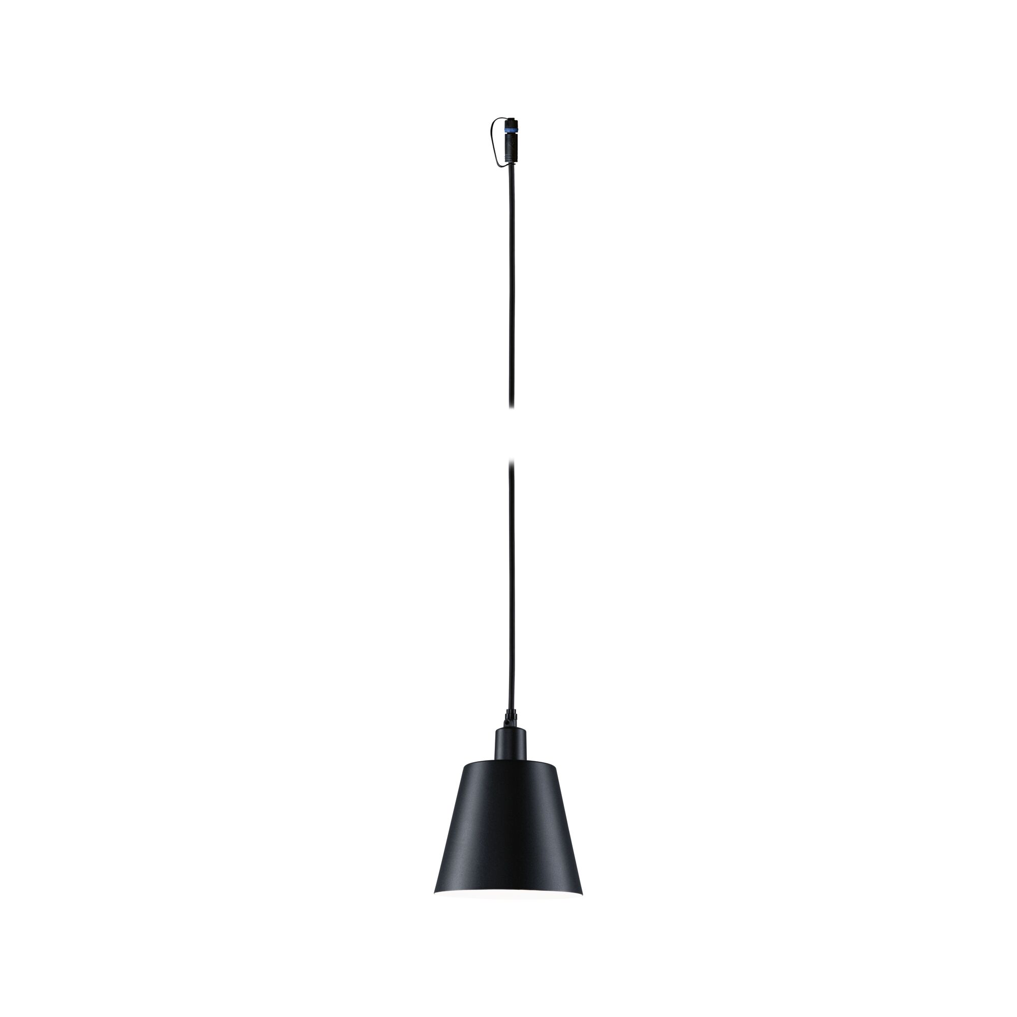Black metal pendant lamp with conical shade and long cable for modern interior lighting