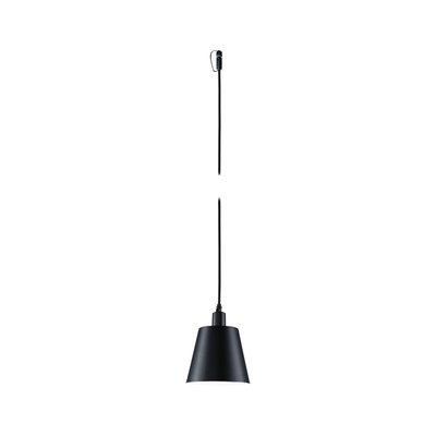 Black metal pendant lamp with conical shade and long cable for modern interior lighting