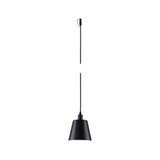 Black metal pendant lamp with conical shade and long cable for modern interior lighting