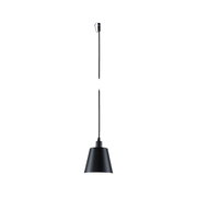 Schwarze Pendelleuchte aus Metall mit konischem Lampenschirm und langem Kabel für moderne Beleuchtung