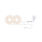 Warm white LED strip light with power adapter and connector for flexible home lighting
