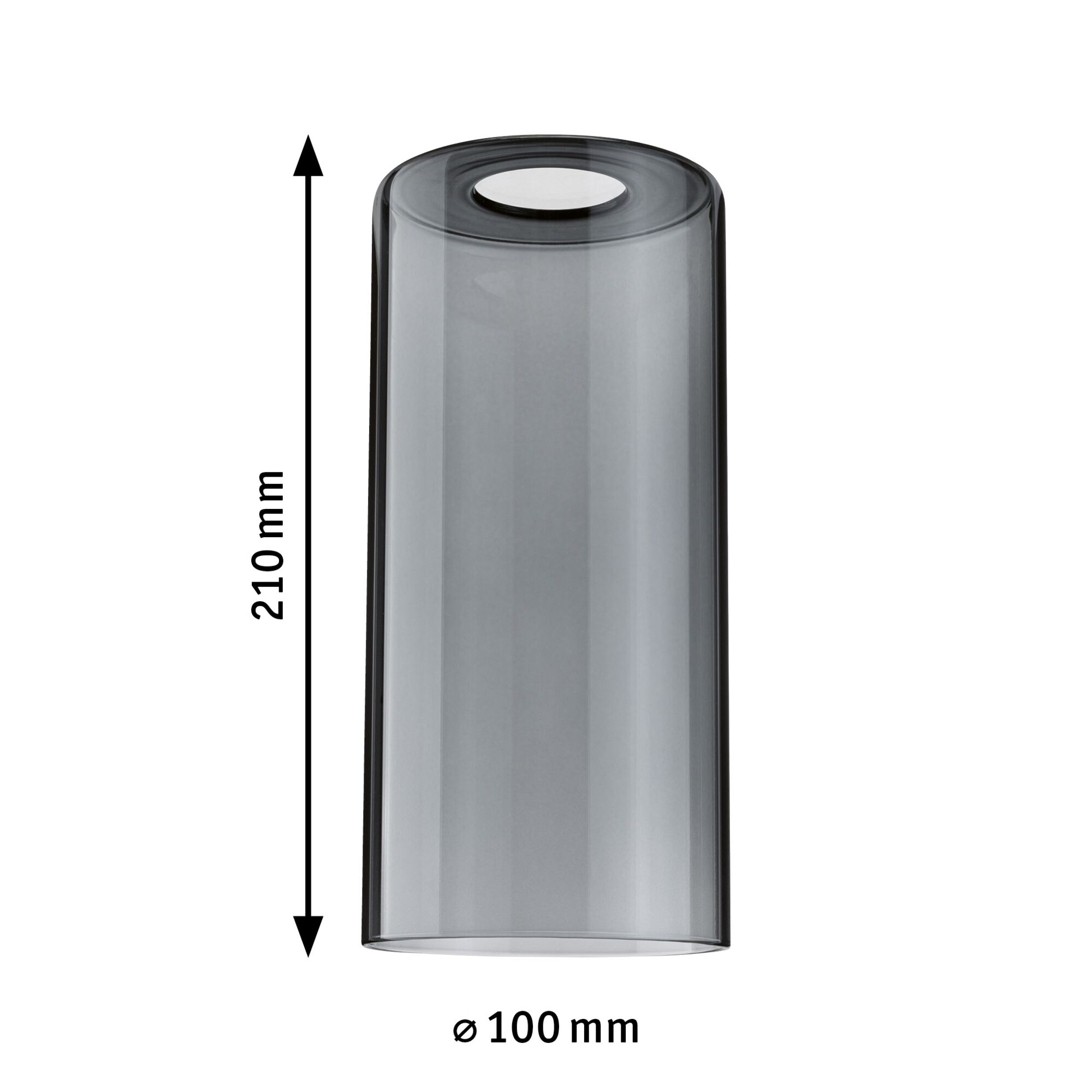 Abat-jour cylindrique en verre gris de 210 mm de hauteur et 100 mm de diamètre pour éclairage LED