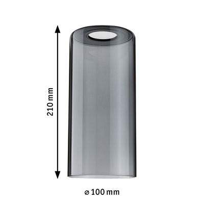 Abat-jour cylindrique en verre gris de 210 mm de hauteur et 100 mm de diamètre pour éclairage LED