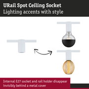 White URail Spot ceiling socket with hidden E27 socket and metal cover for stylish lighting accents