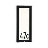 Black LED house number sign with motion sensor and white illuminated panel showing number 47c