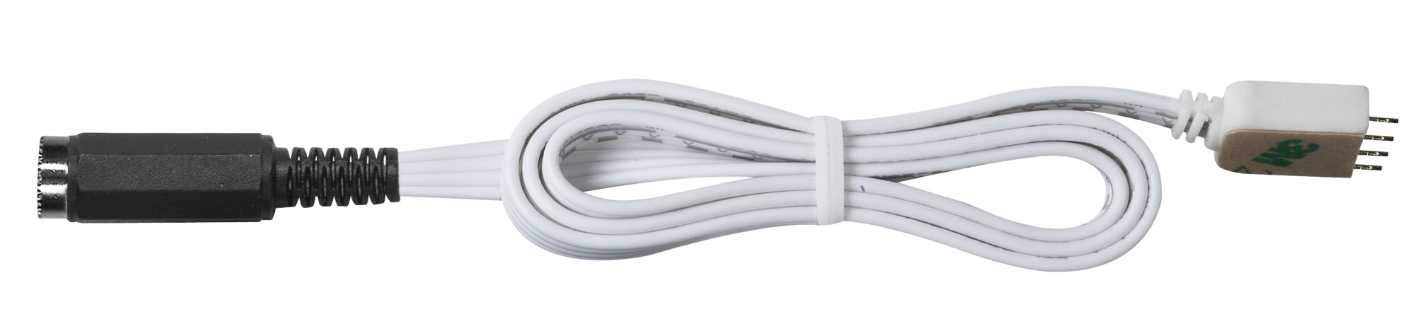 Hvidt forbindelseskabel med sort stik og 3-polet connector til LED-belysningssystemer