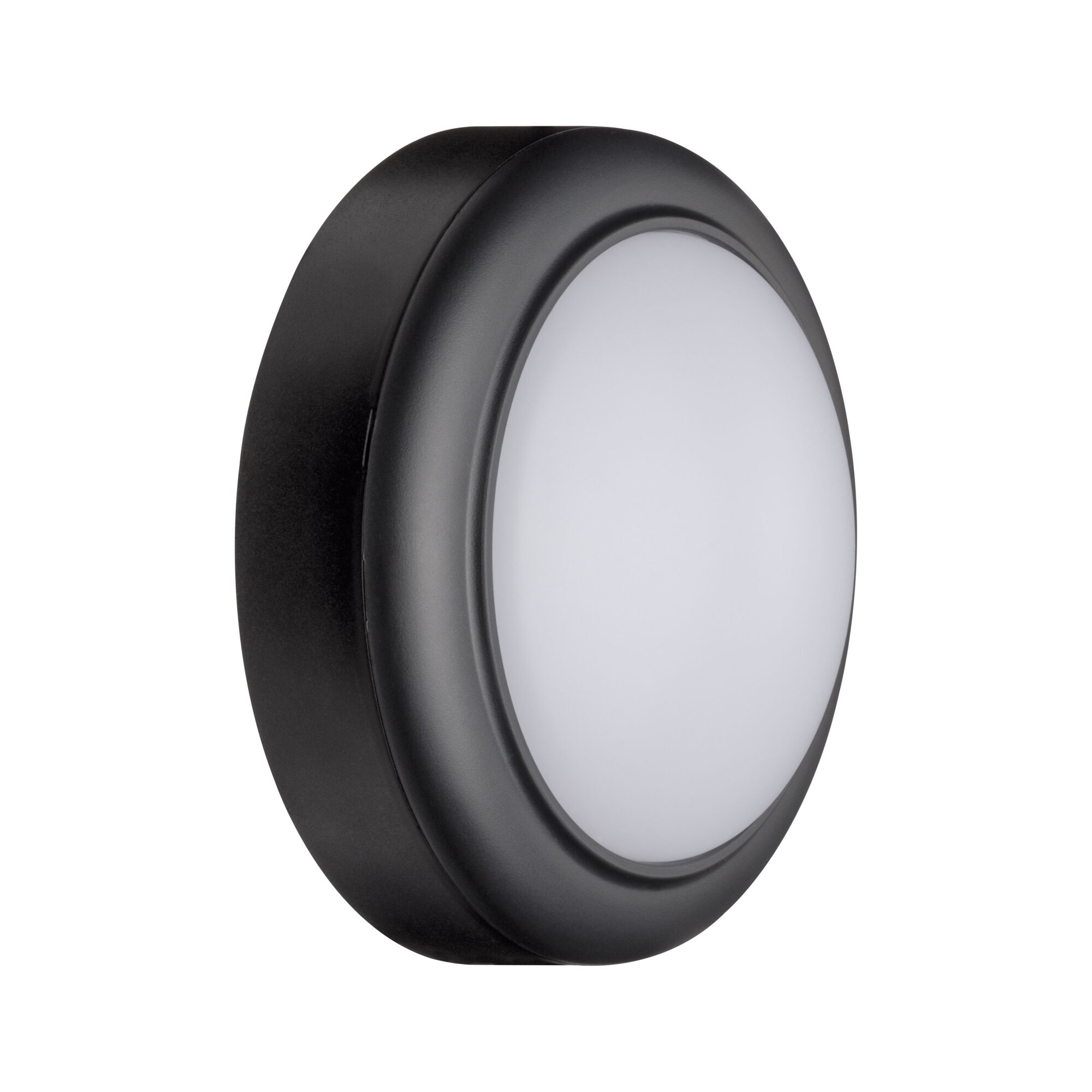 Runde LED-Deckenleuchte mit schwarzem Gehäuse und weißem Diffusor für moderne Innenbeleuchtung