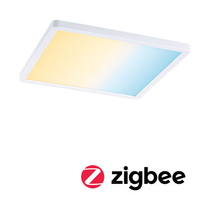 Rectangular white LED ceiling light with adjustable color temperature from warm to cool white.