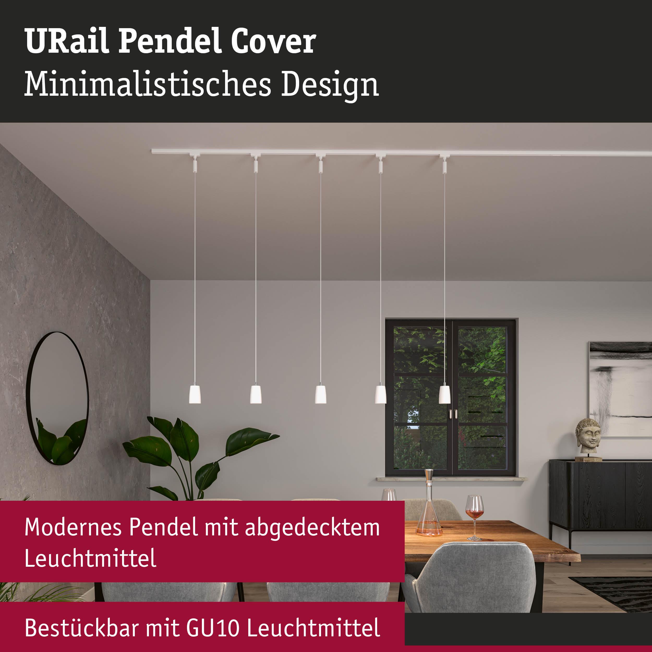Minimalistisches URail Pendel Cover in Weiß mit abgedecktem Leuchtmittel für moderne Beleuchtung