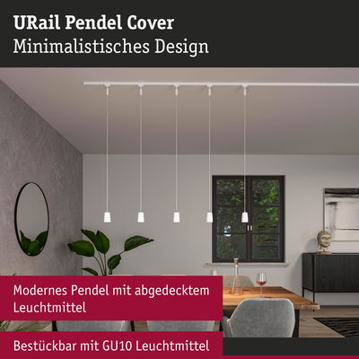 Minimalistisches URail Pendel Cover in Weiß mit abgedecktem Leuchtmittel für moderne Beleuchtung