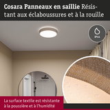 Plafonnier rond avec surface textile beige, résistant à la poussière et à l'humidité, indice IP44